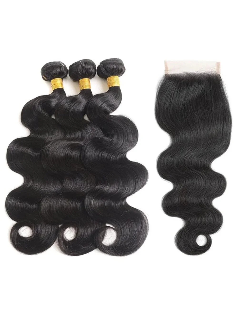 Human Hair Body Wave Bundles with 4x4 Lace Closure 10 Inch Brazilian Virgin